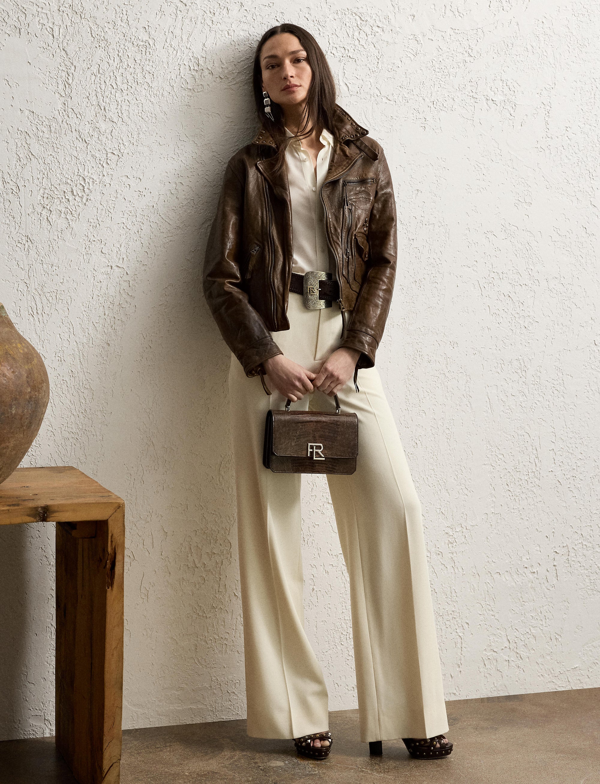 Veste moto Andrea en cuir - Dark Mocha