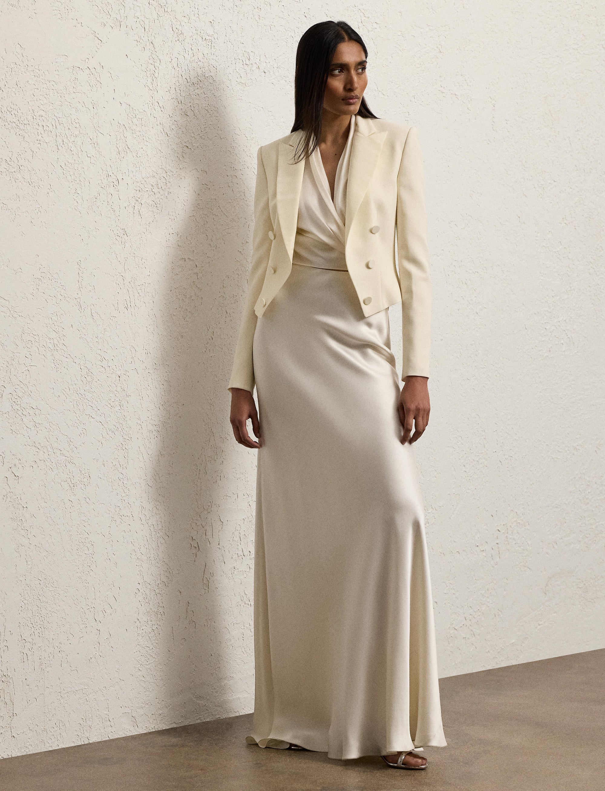 Veste de smoking Spencer en crêpe de laine - Lux Cream