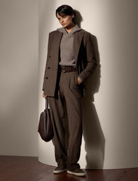 Wool and cashmere blend ribbed hoodie - Light Truffle Melange