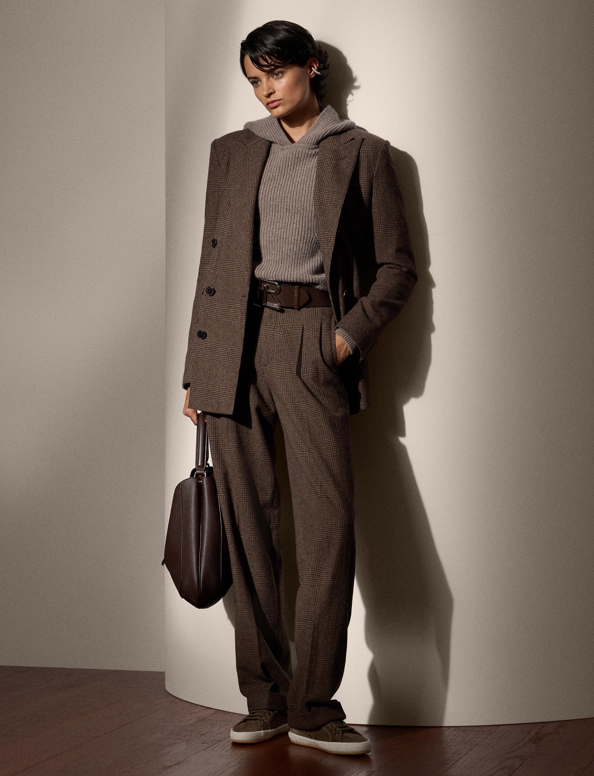Wool and cashmere blend ribbed hoodie - Light Truffle Melange