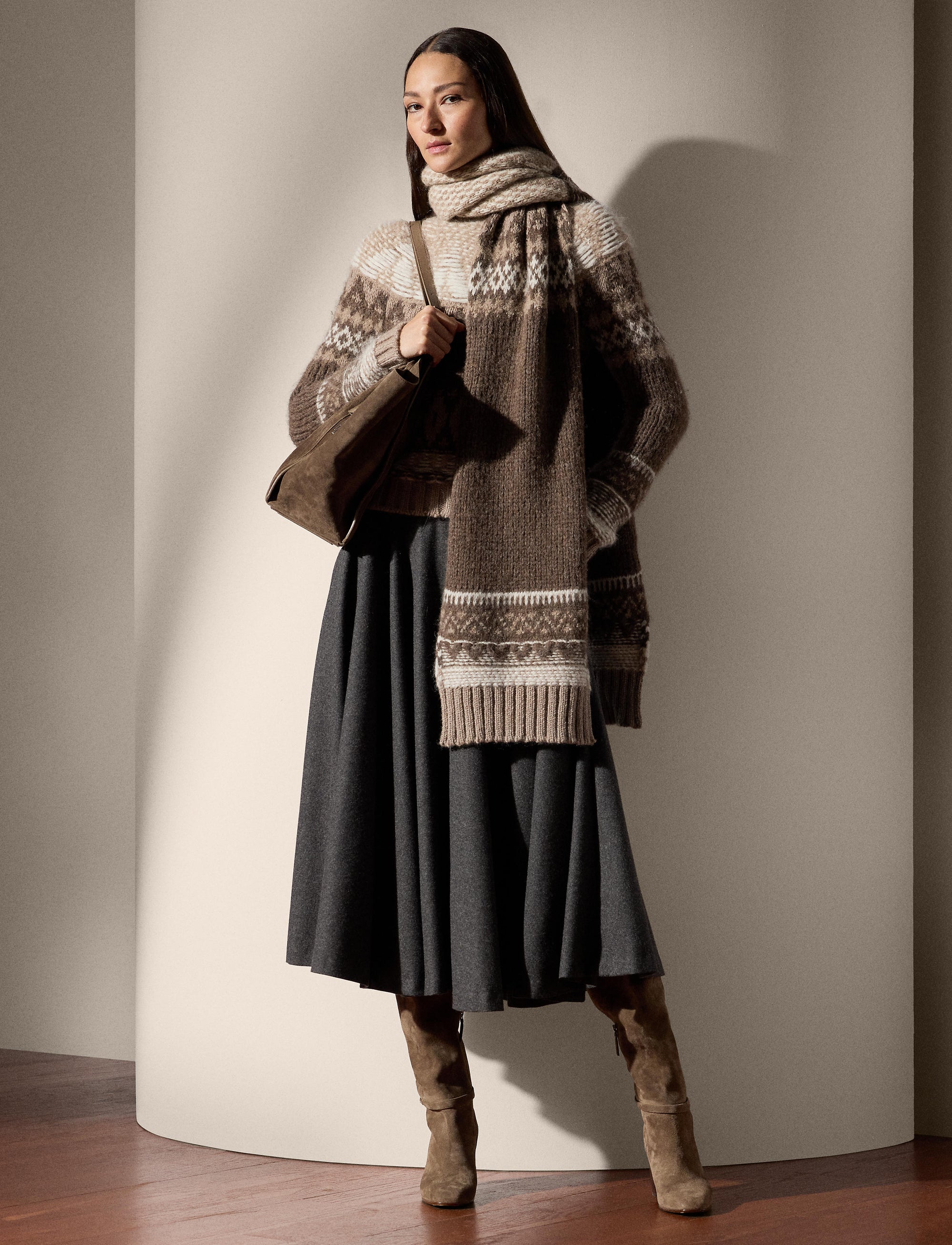 Pull jacquard en cachemire mélangé - Taupe & Multicolore