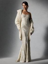 Wool cashmere blend patchwork cardigan with shawl collar - Classic Cream