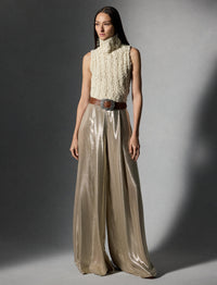 Sleeveless turtleneck jumper in wool - Classic Cream