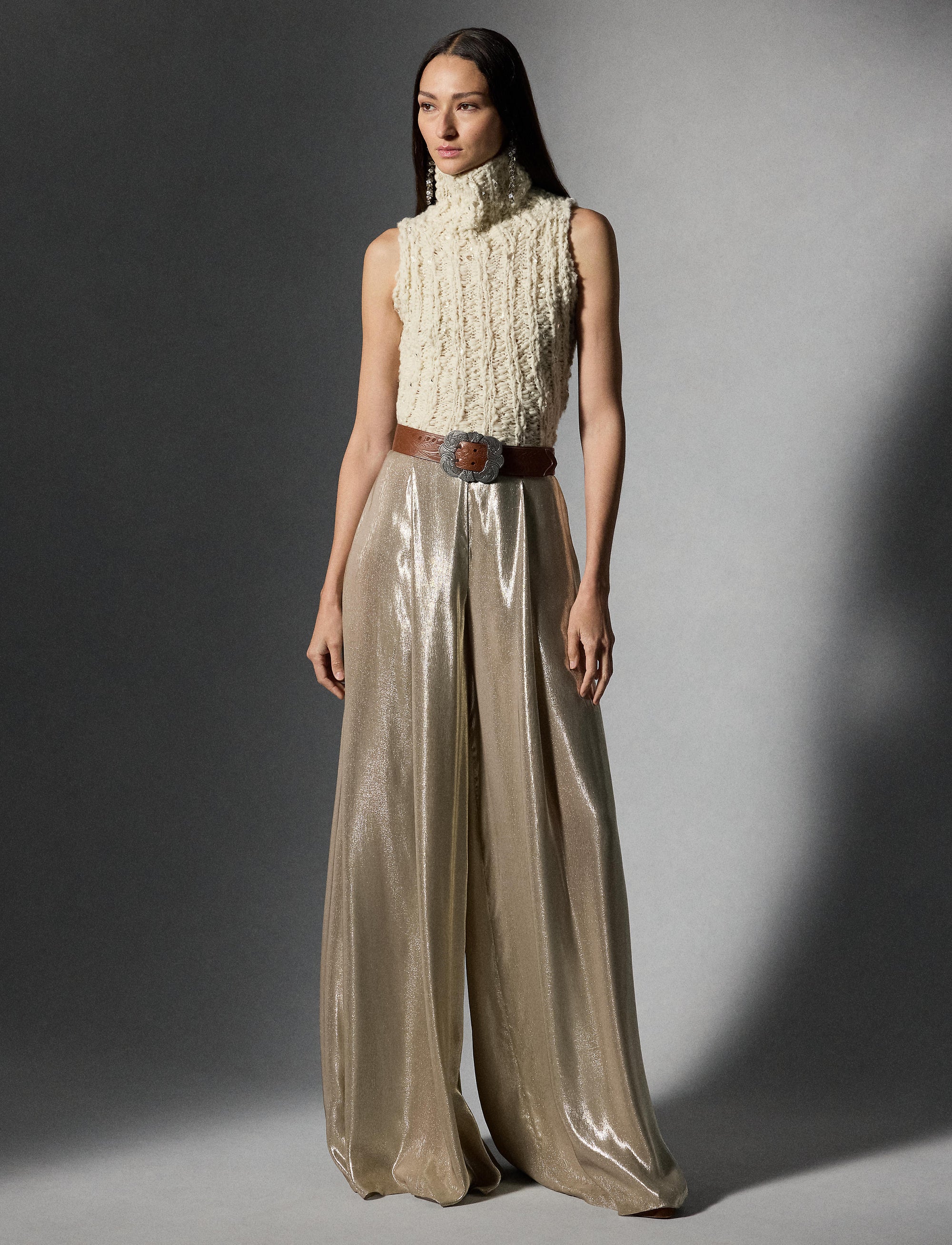 Sleeveless turtleneck jumper in wool - Classic Cream