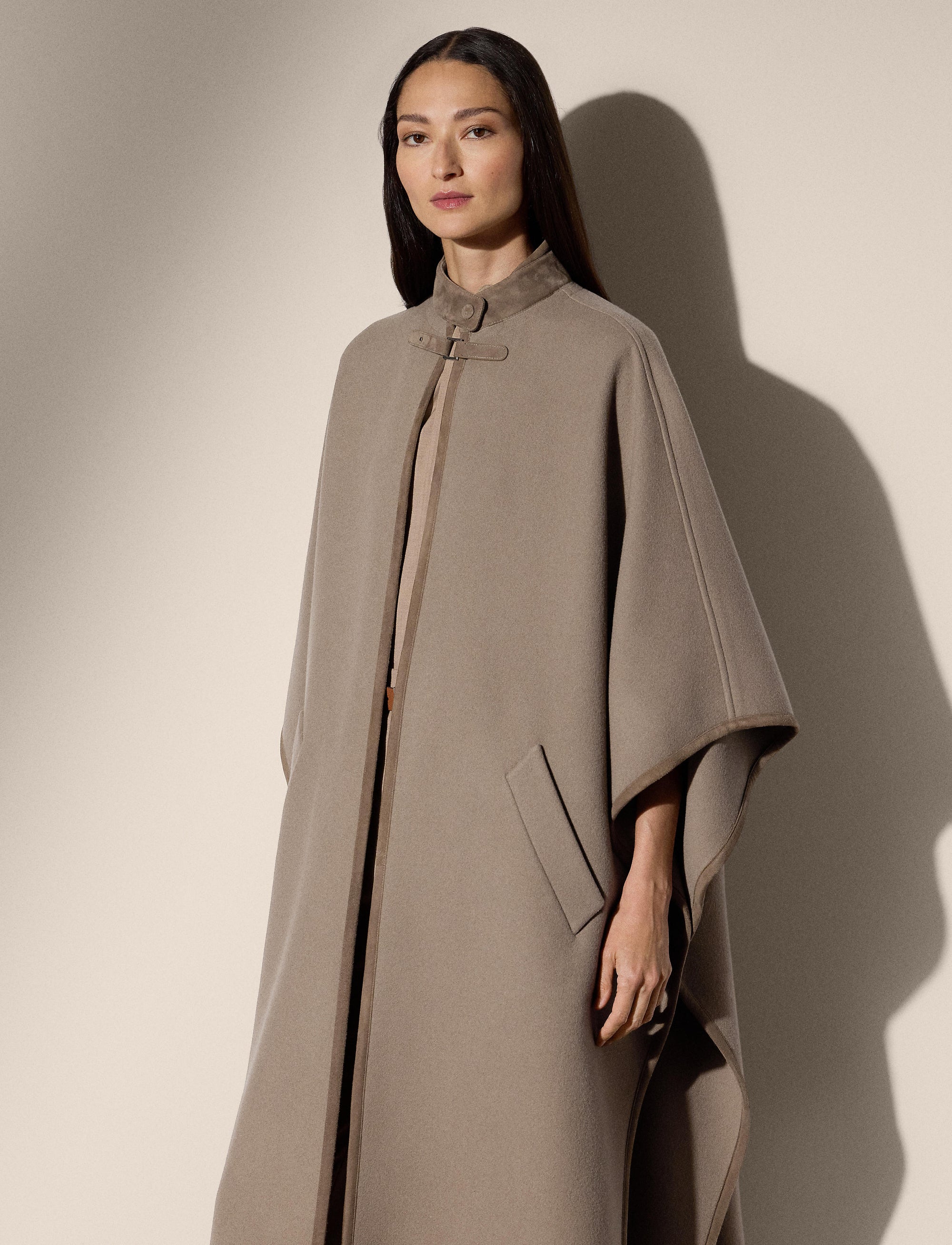 Hallie fringed wool poncho - Truffle
