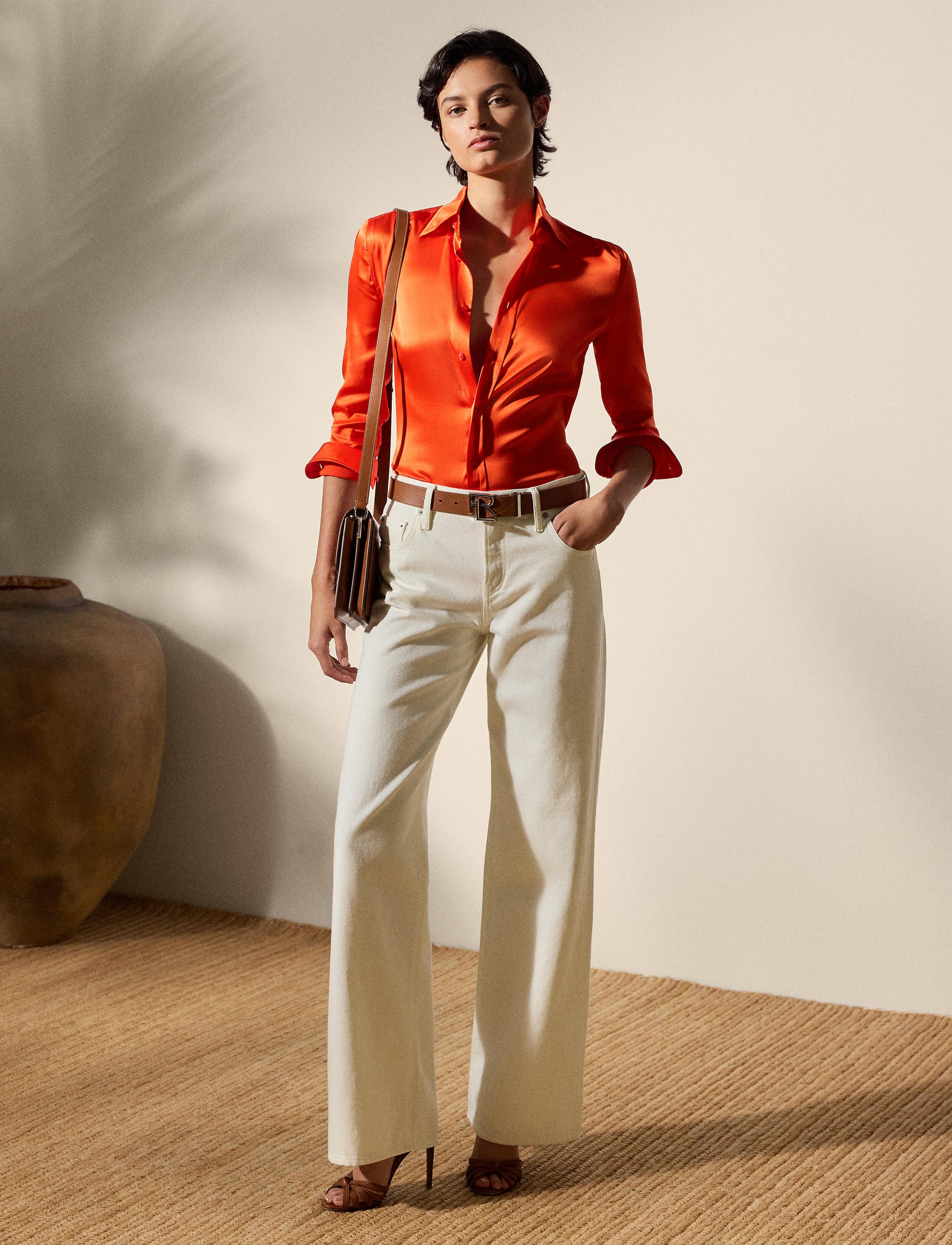 Chemise Cameron Straight Fit en soie - Bright Orange