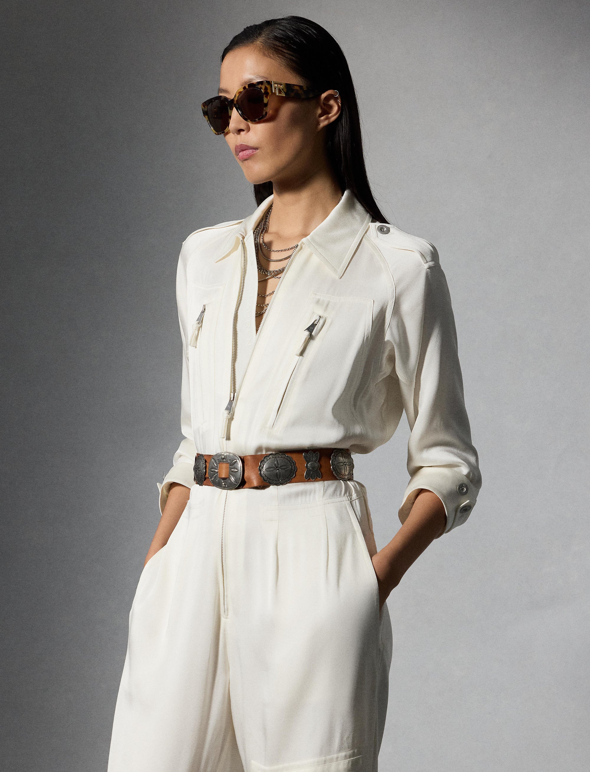 Combinaison Eve en crêpe et satin - Off White