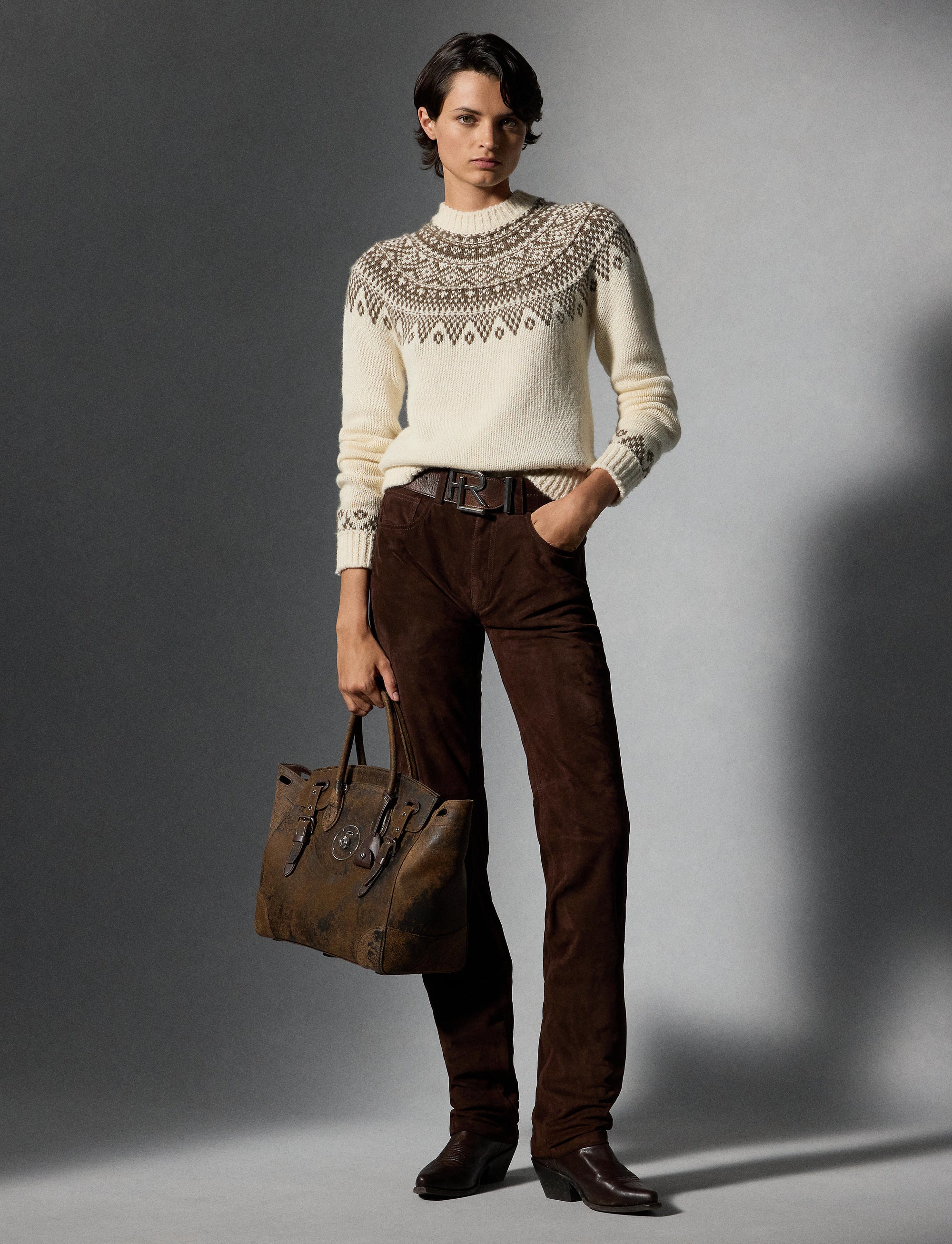 Pull tricoté main en cachemire mélangé - Classic Cream & Taupe