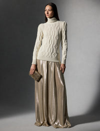 Aran sequin turtleneck roll-neck jumper in wool and cashmere blend - Classic Cream