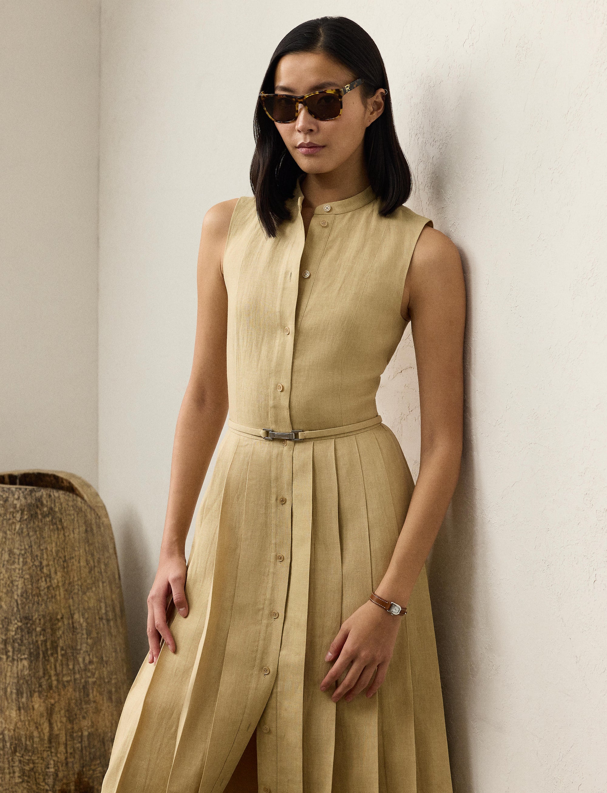 Kennedi sleeveless dress in linen - Light Sand