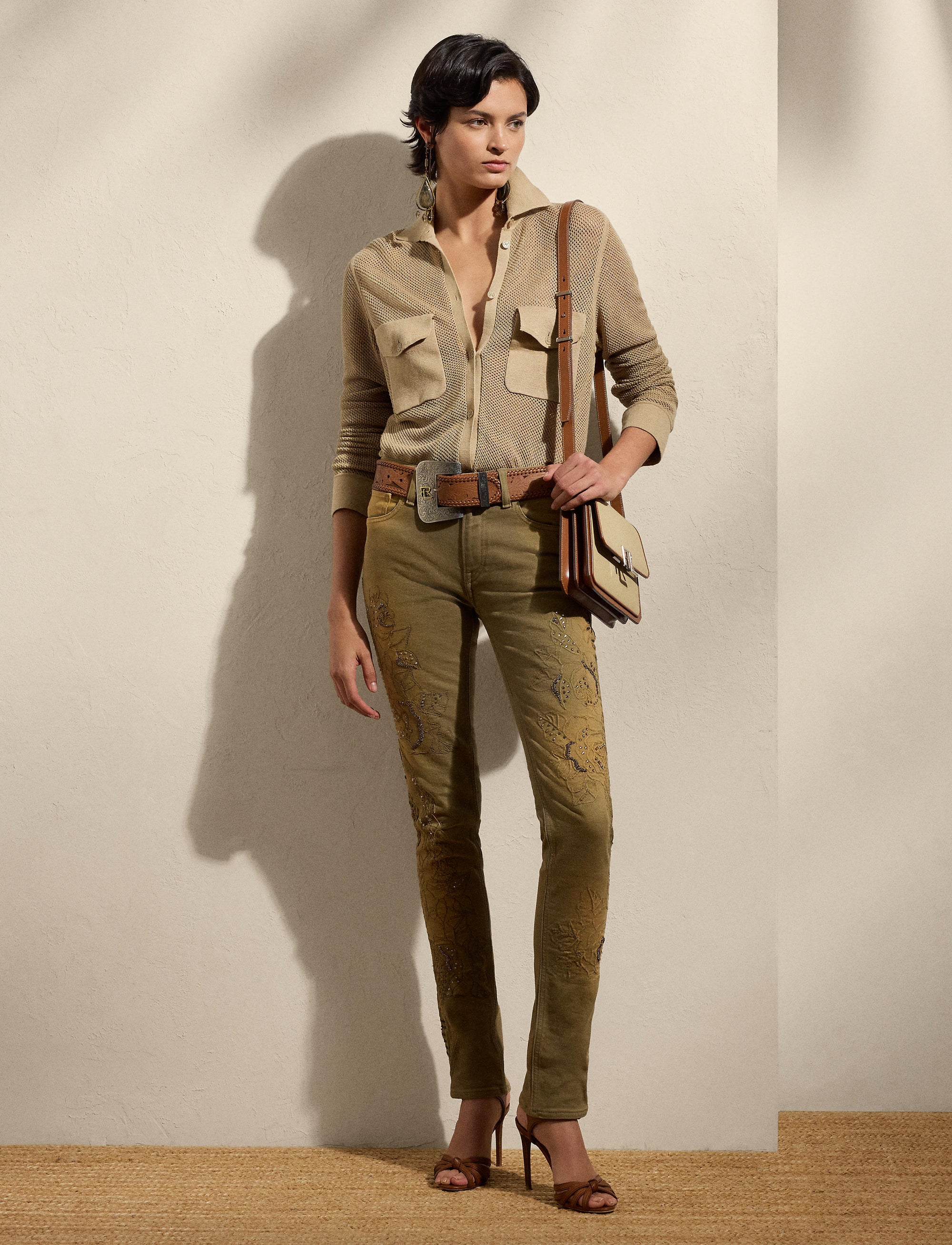 Pull-chemise en lin piqué mélangé - Lux Tan