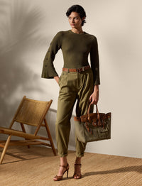 Pull côtelé boutonné en laine et soie - Moss