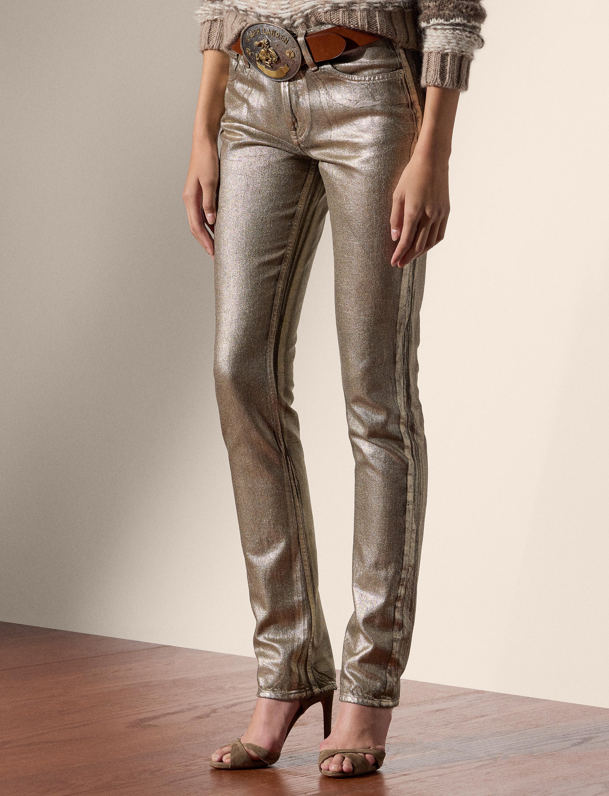 160 slim jeans in coated denim - Champagne