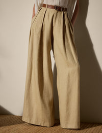 Greer silk twill and linen blend trousers with darts - Lux Tan