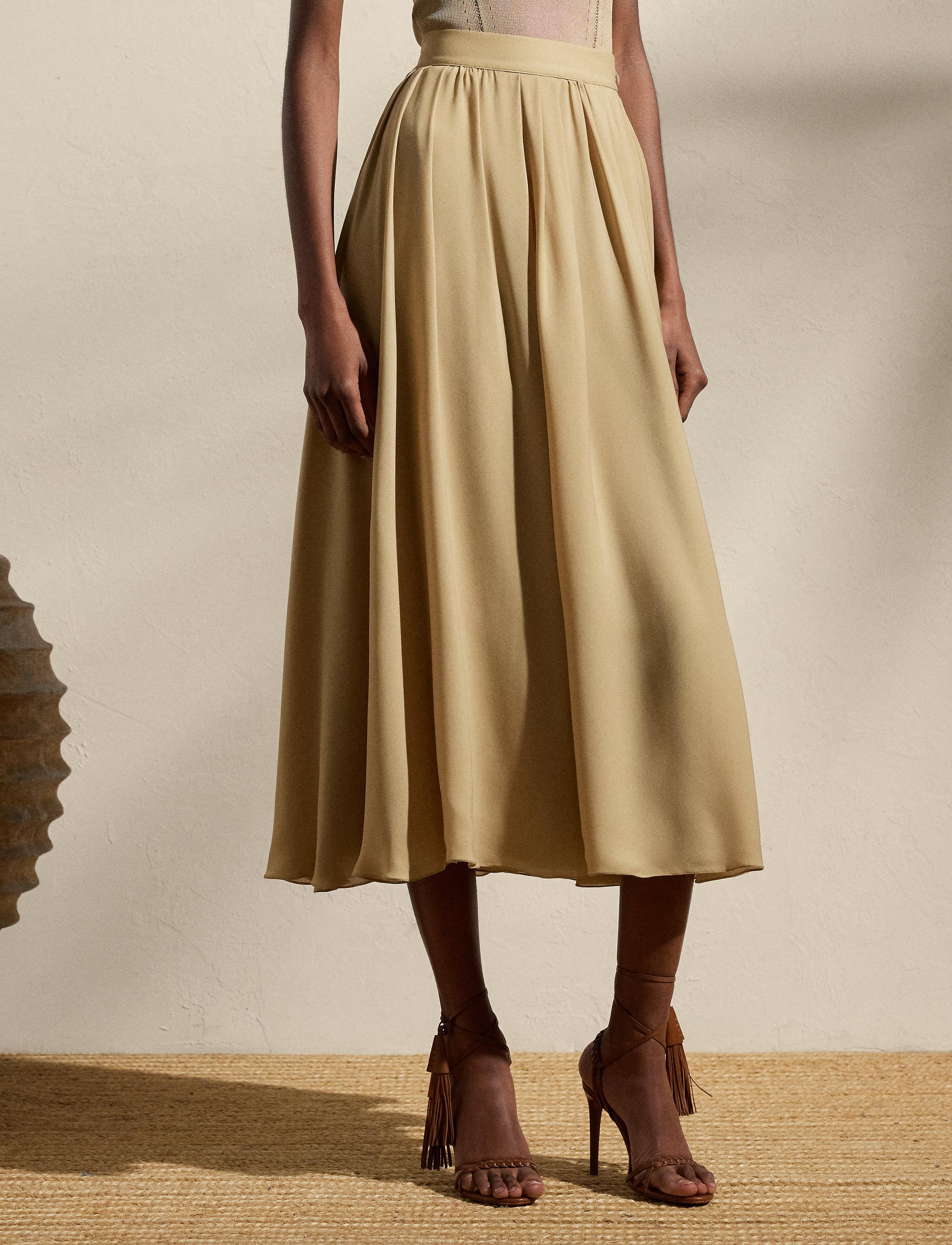 Jupe plissée Kynlee en soie - Lux Tan