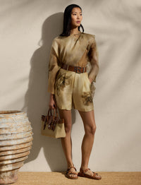 Top cache-cœur Mallorie fleuri en gaze - Tan & Multicolore