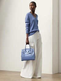 Pull col V en jersey de soie - Cornflower