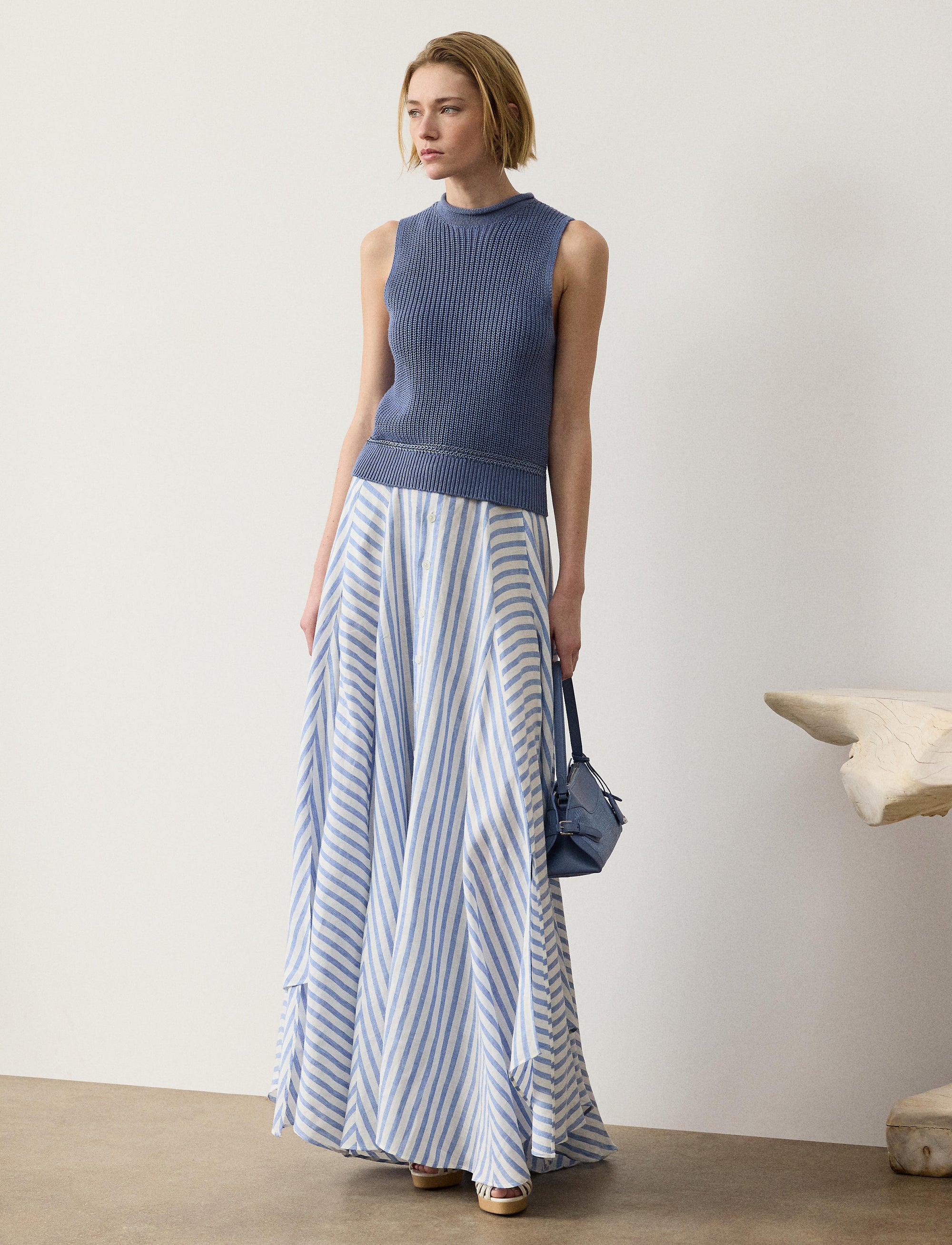 Pull col roulé roulé sans manches en jersey de soie - Cornflower