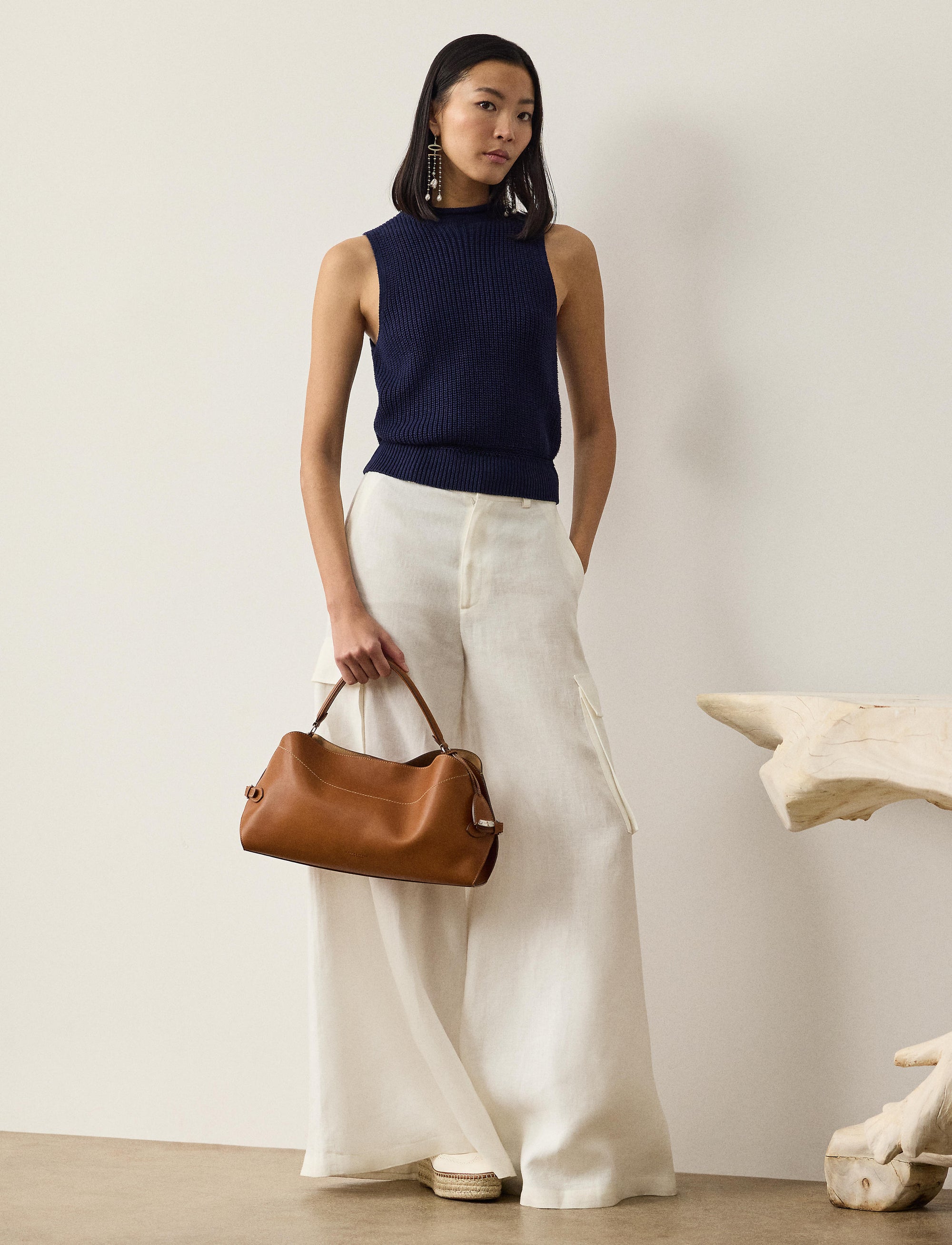 Pull col roulé roulé sans manches en jersey de soie - Lux Navy