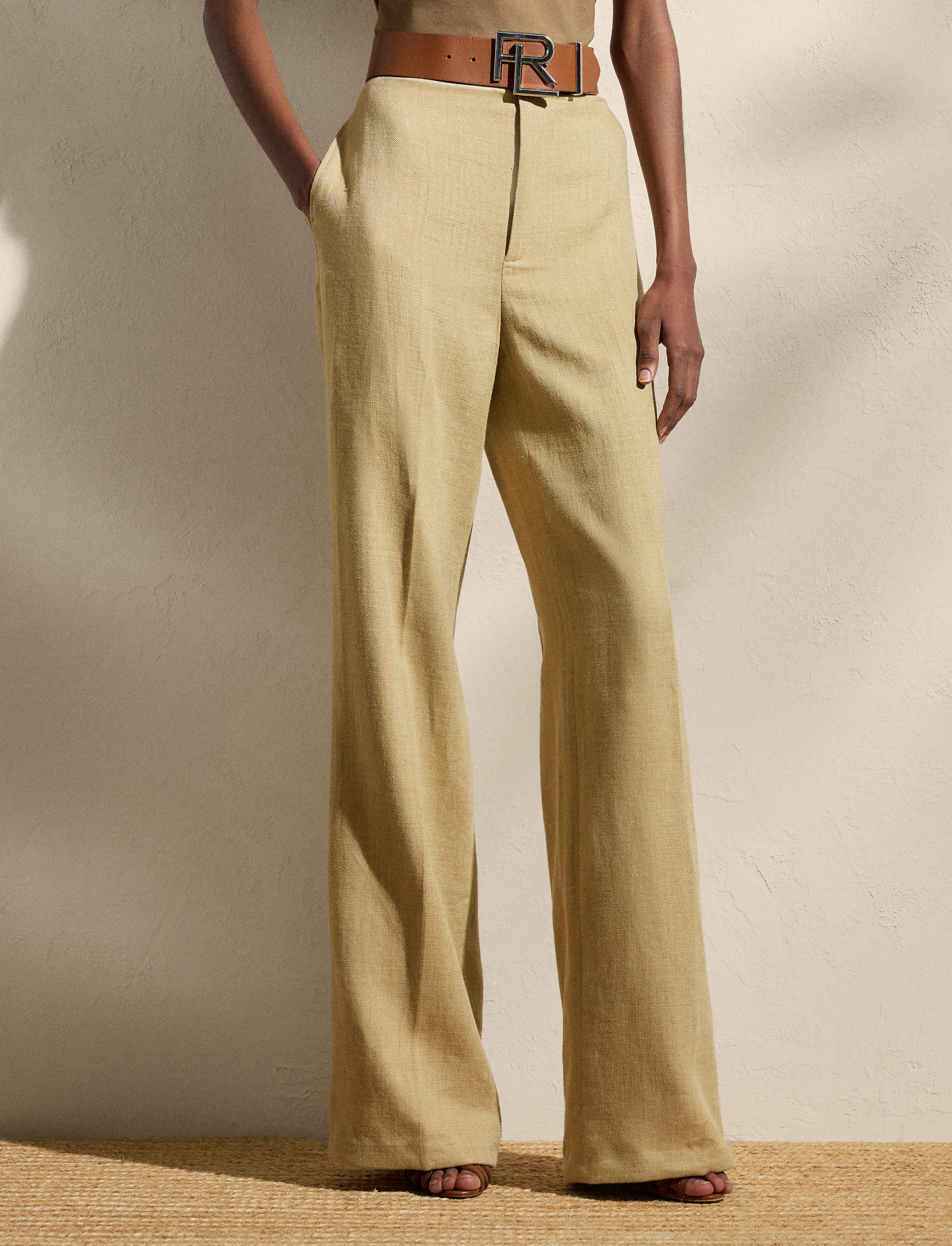 Pantalon Dean en sergé de soie et de lin mélangé - Lux Tan