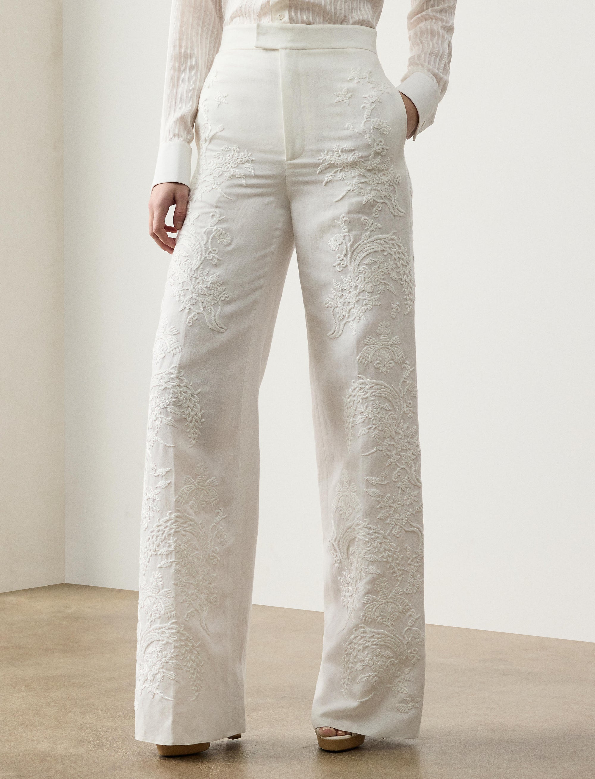 Dean embroidered trousers in micro-piqué - Cream