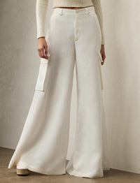 Pantalon cargo jambe large Carry en lin - Cream