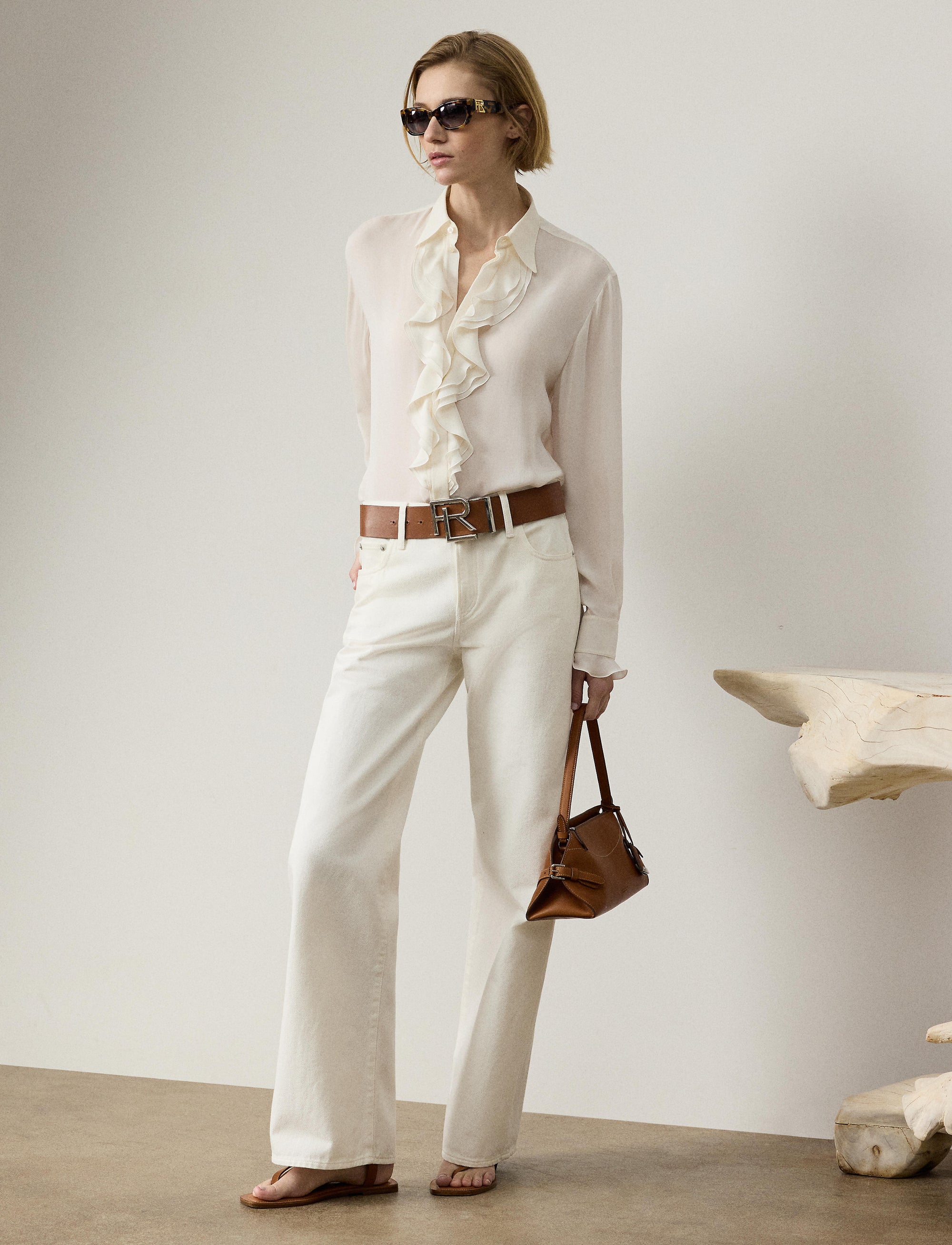 Addison ruffled silk shirt - Cream