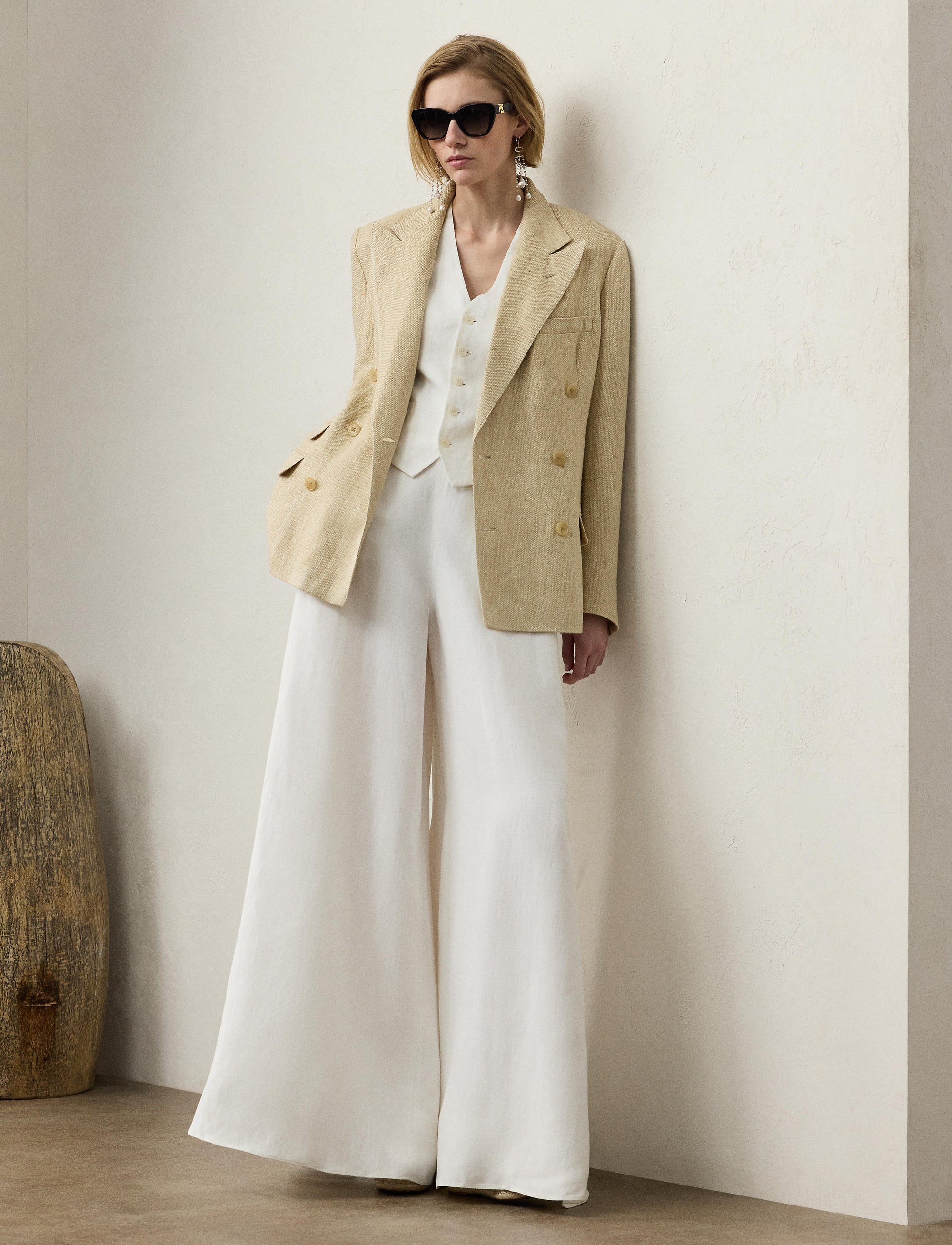 Vanessa jacket in silk and linen tweed blend - Light Tan & Multicolore