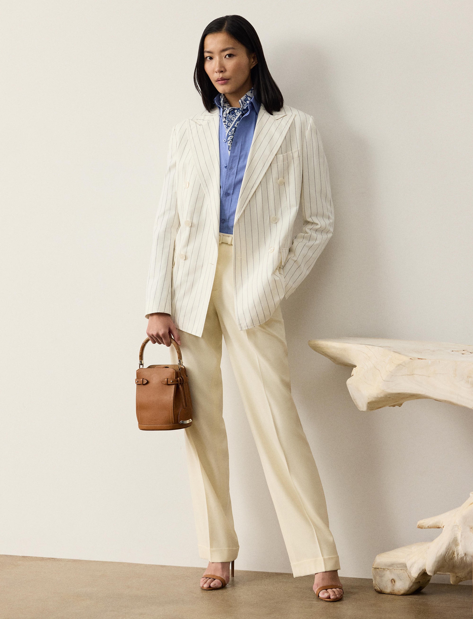 Veste Bennet rayée délavée en lin et laine mélangé - Cream & Lux Navy