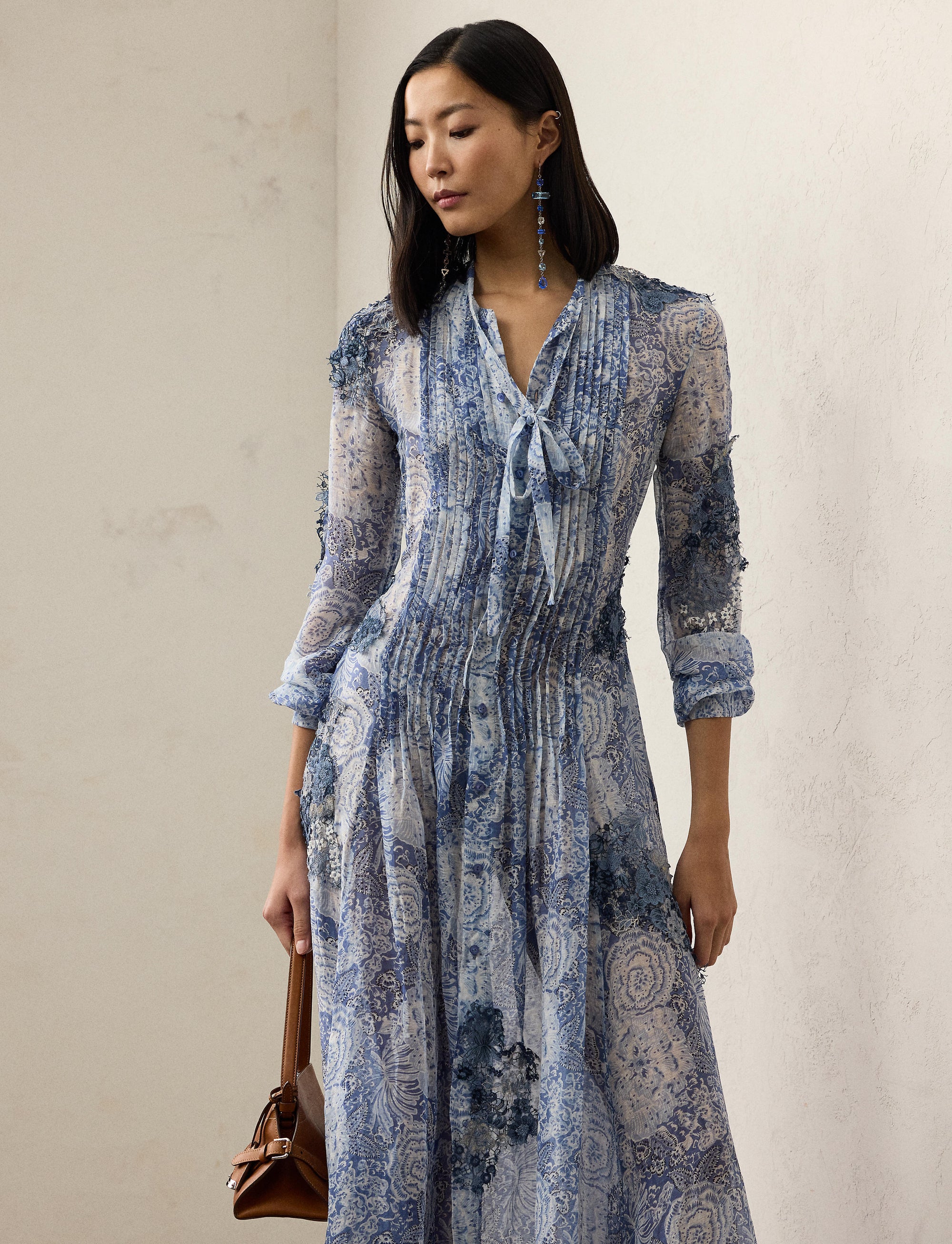 Robe Hannes à motif en gaze de lin et soie mélangé - Blue & Multicolore