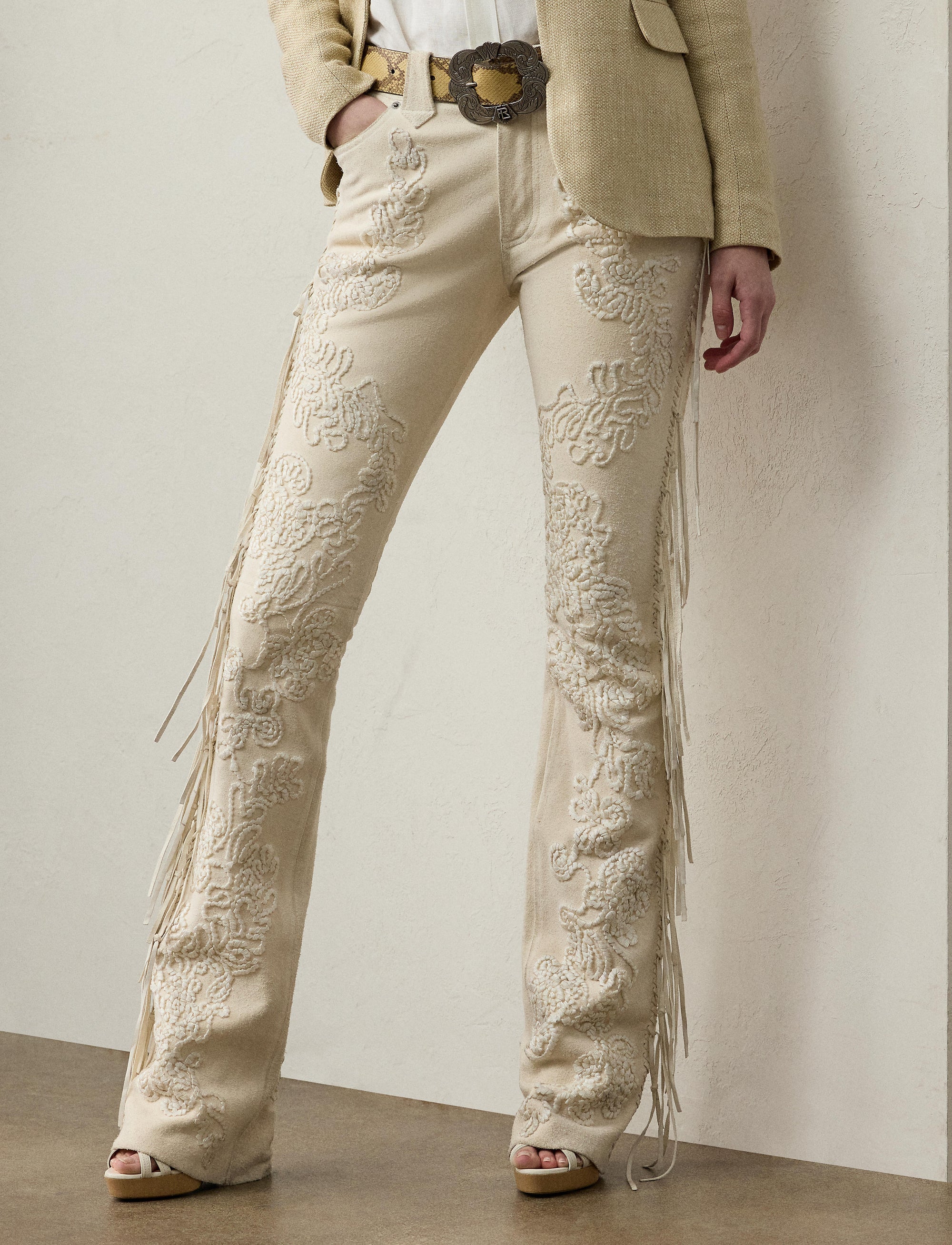 Pantalon Annabeth à franges en daim - Cream