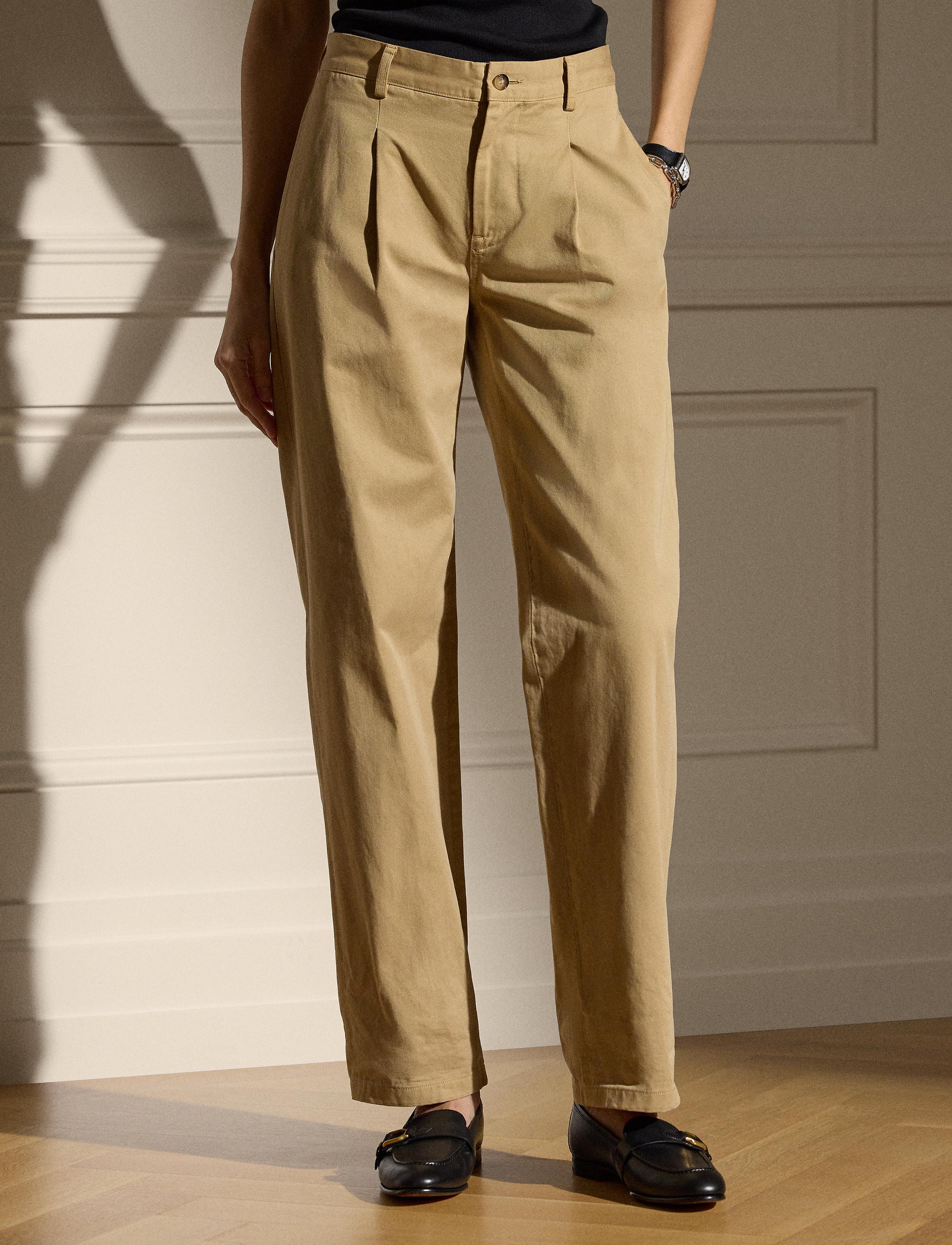 Fallon pleated trousers in cotton chino - Lux Tan