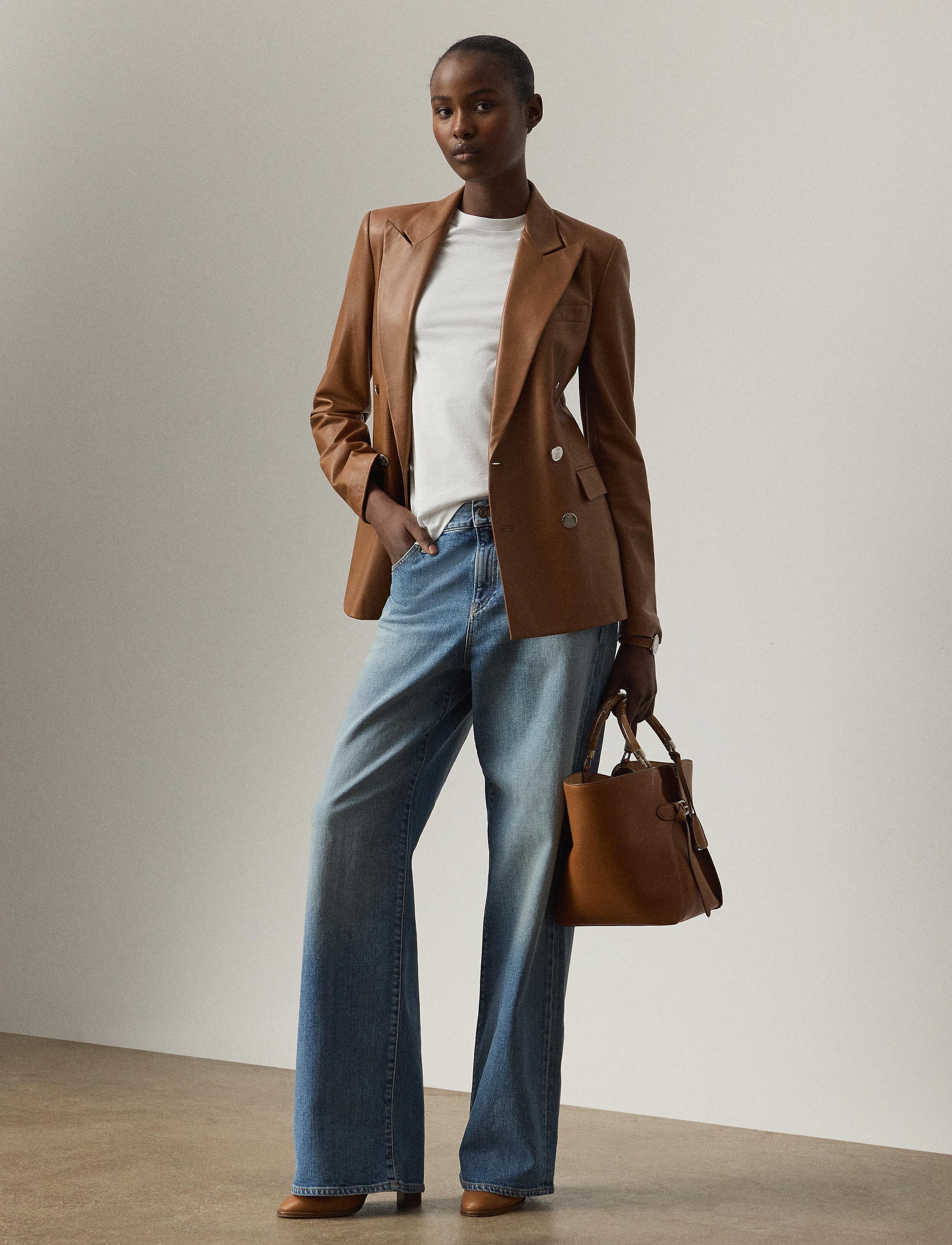 Veste Camden en cuir - Light Toffee