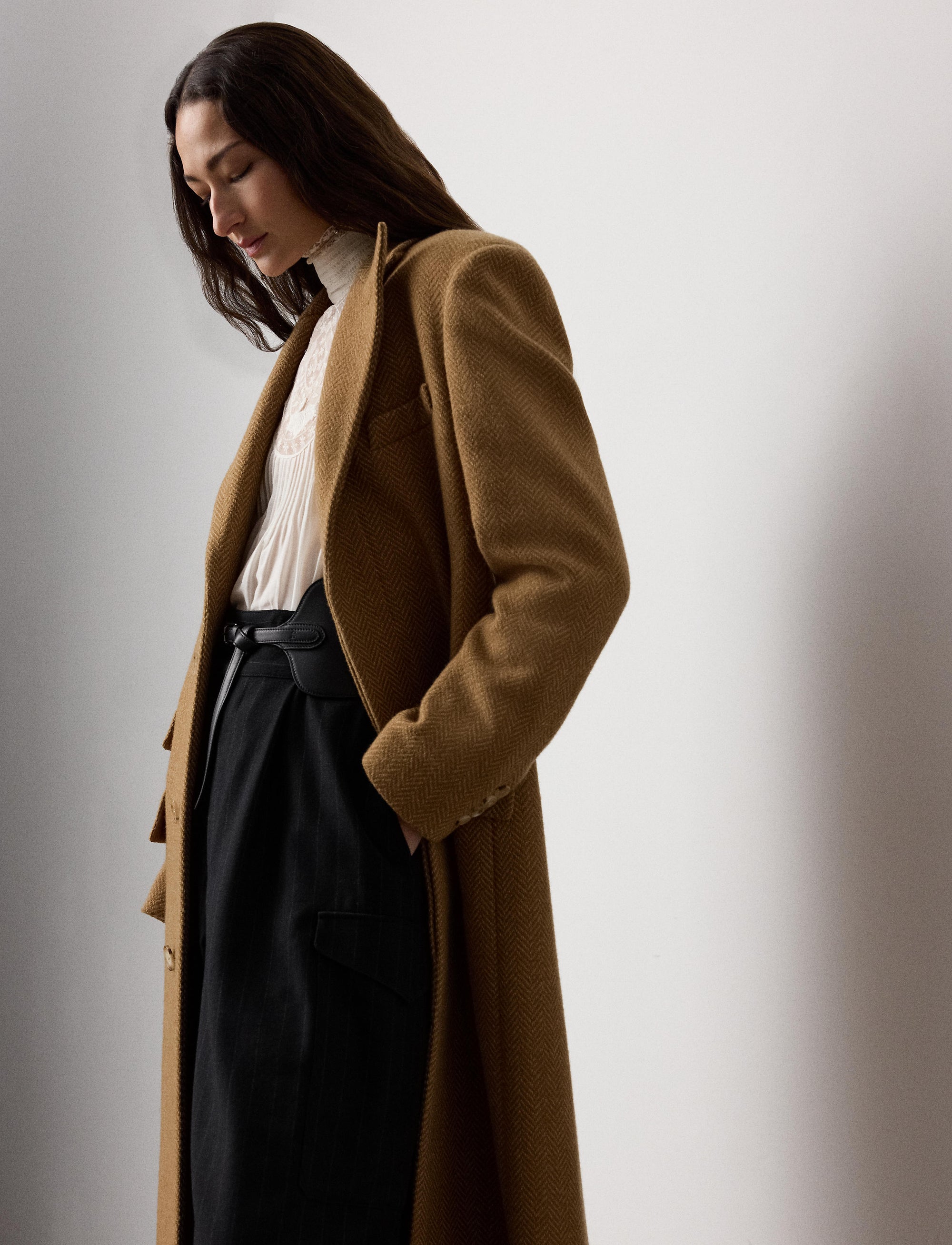 Manteau Amory à chevrons en laine - Tan & Multicolore
