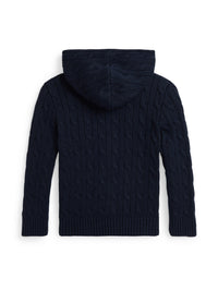 Pull torsadé et zippé à capuche en coton - Navy