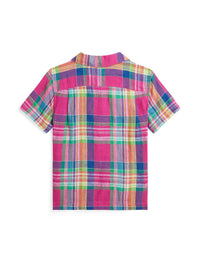 Chemise safari écossaise en lin  - Pink, Blue & Multicolore