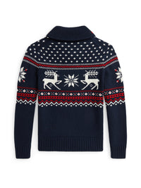Reindeer shawl collar jumper - Navy Combo