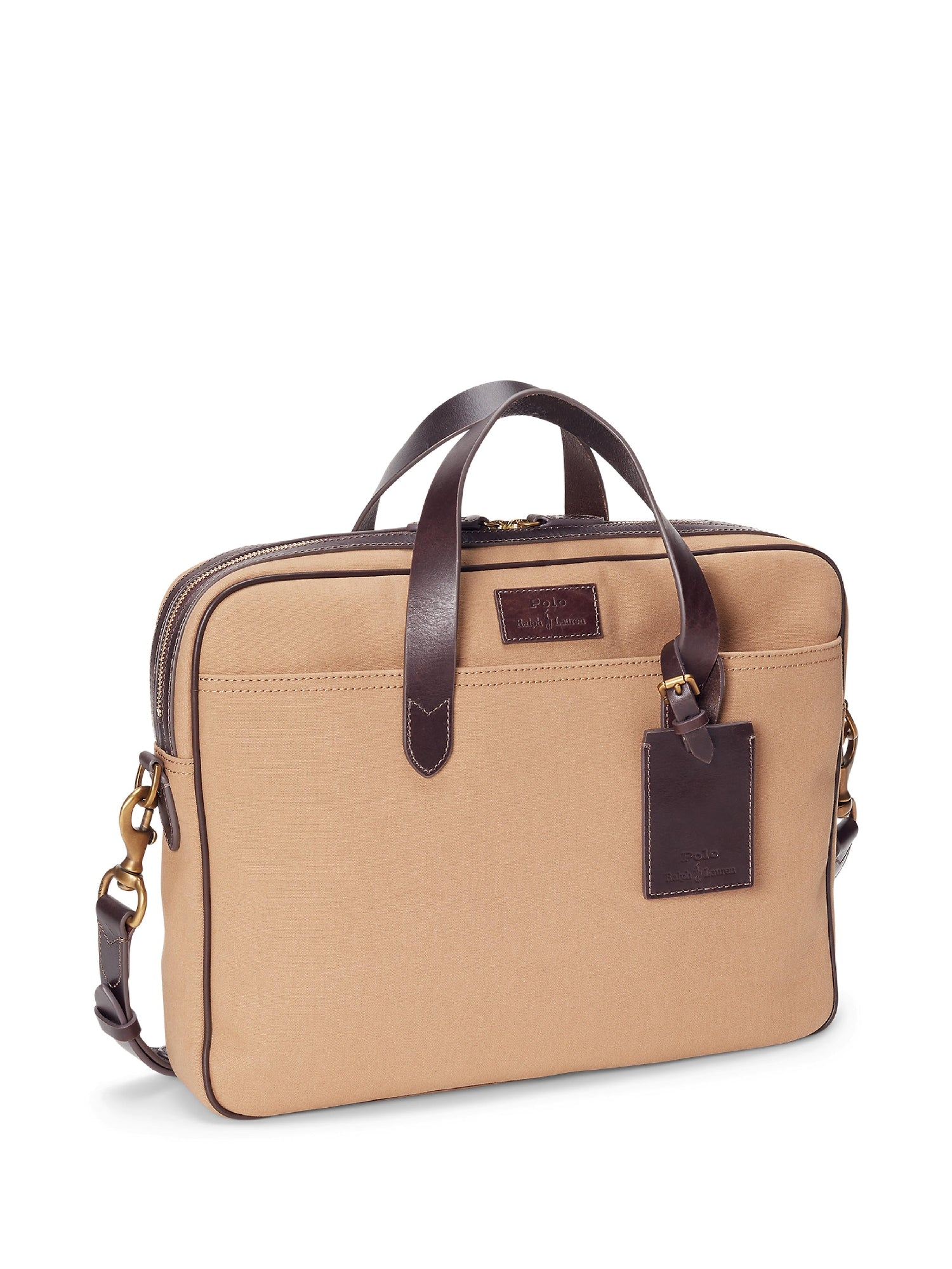 Porte-documents en toile et finition cuir - Tan & Brown