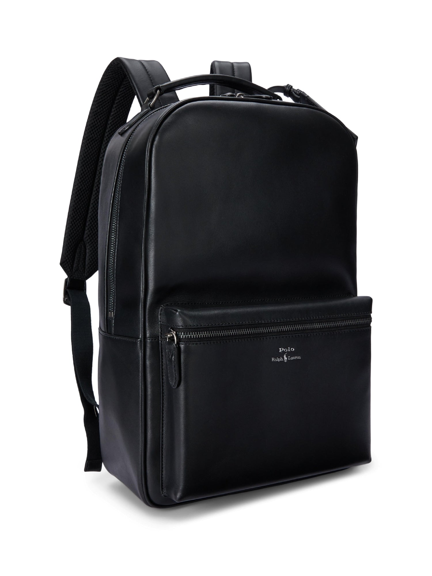 Sac à dos à poche zippée en cuir - Noir
