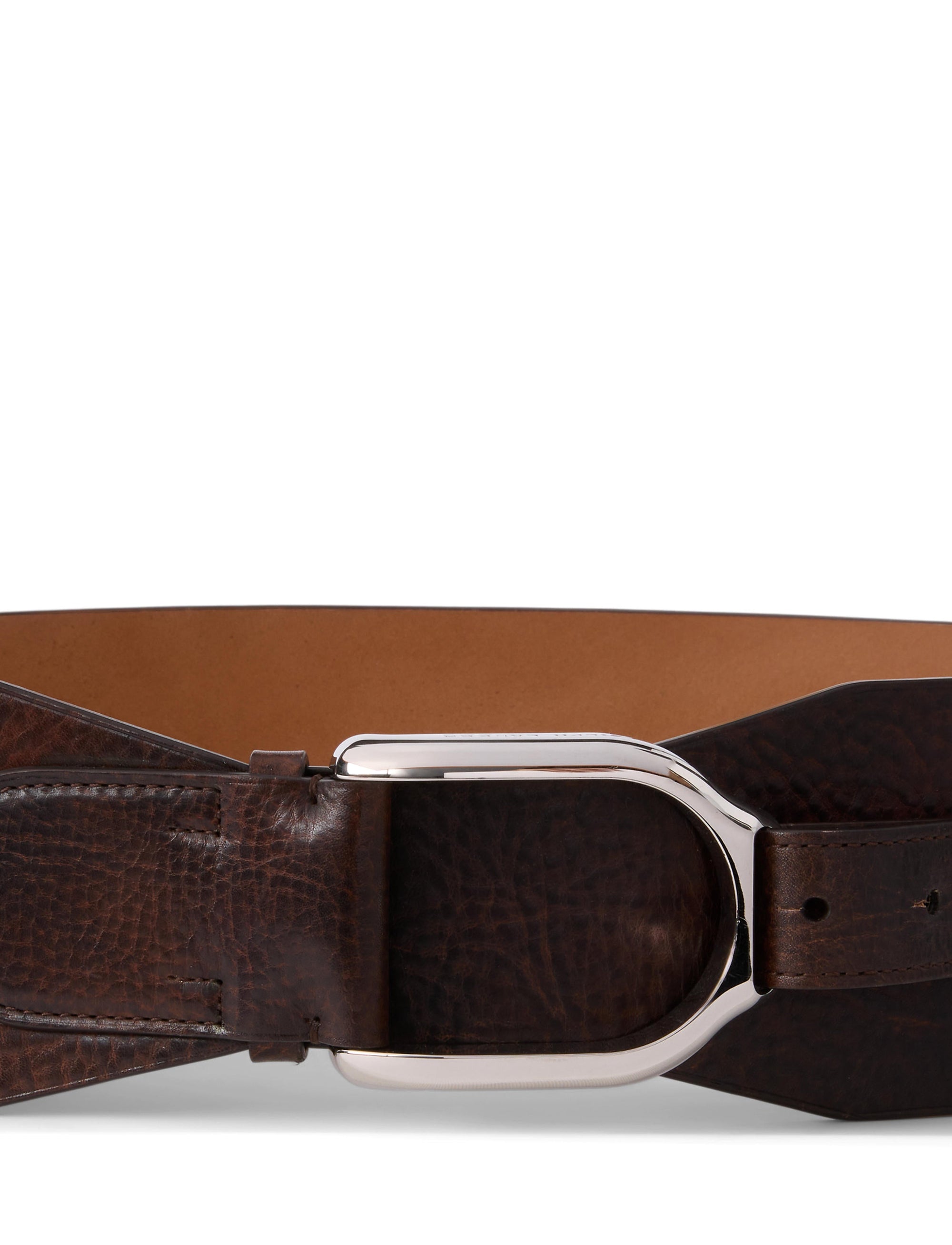 Patinated Welington belt with leather lapels - Vintage Brown