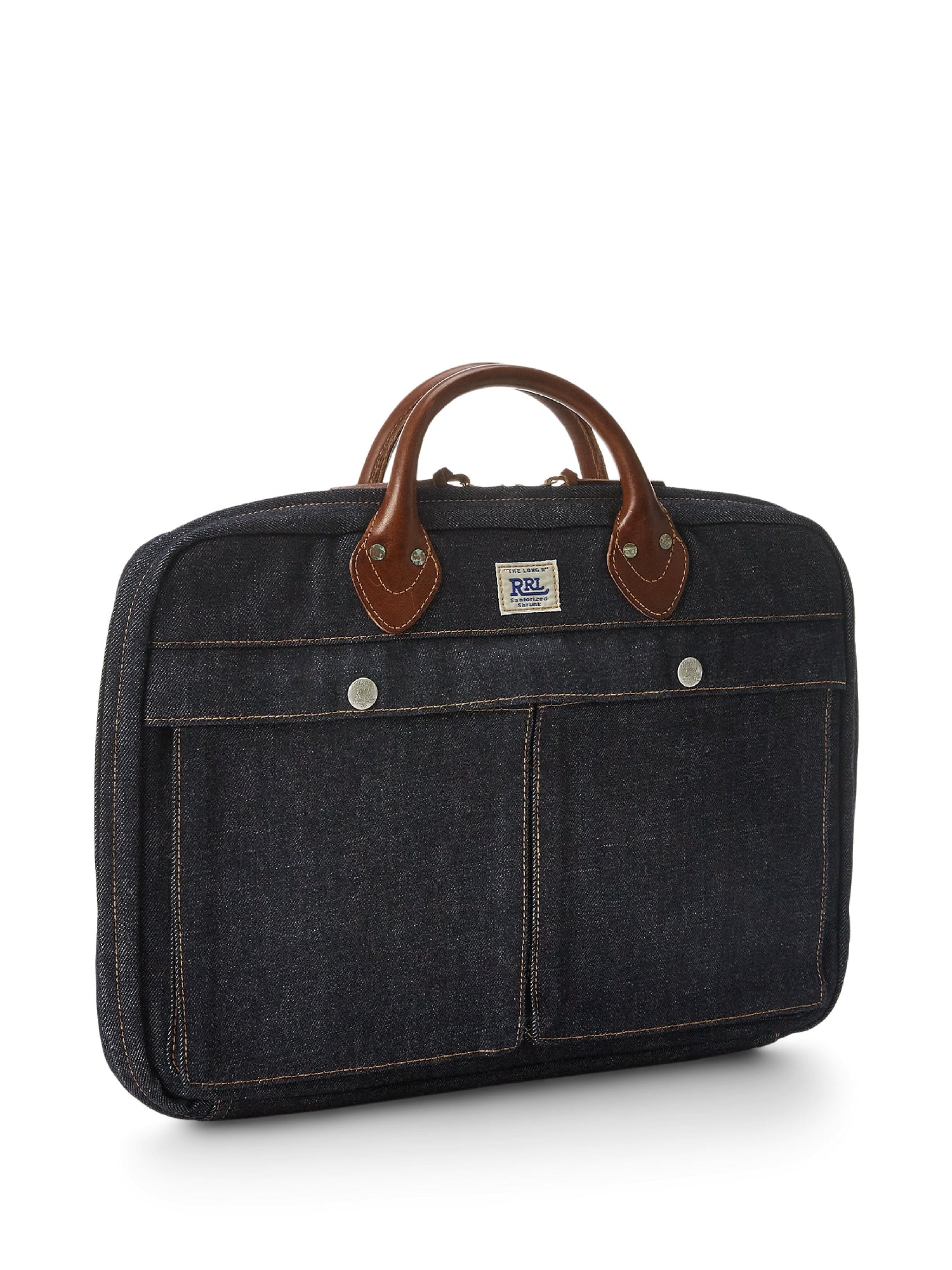 Leather-trimmed denim briefcase - Indigo