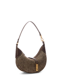 Shoulder Polo ID mini bag in wool and leather mix - Oversize Brown & Cream Herringbone