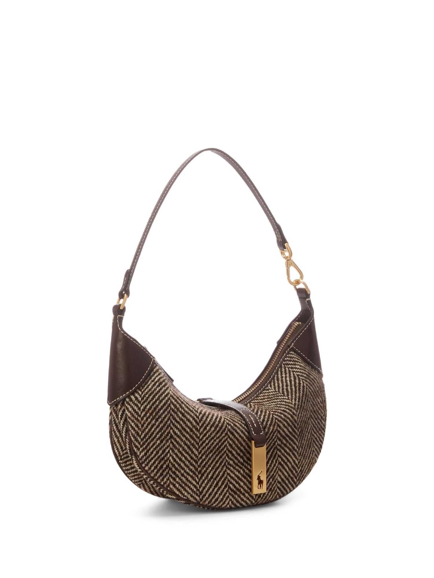 Shoulder Polo ID mini bag in wool and leather mix - Oversize Brown & Cream Herringbone