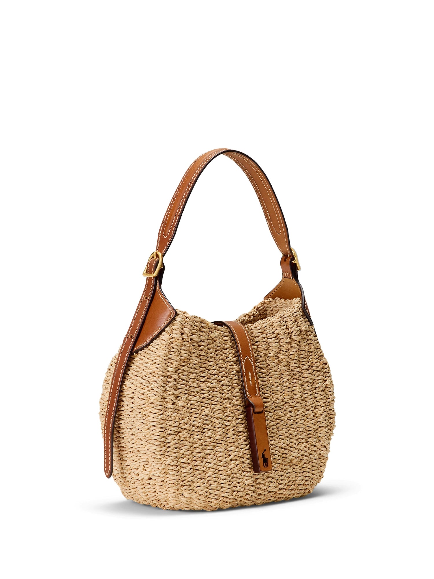 Petit sac Shoulder Polo ID en raphia - Natural & Cuoio