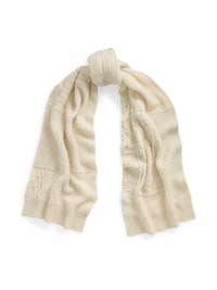 Embellished patchwork scarf in wool and cashmere blend - Classic Cream
