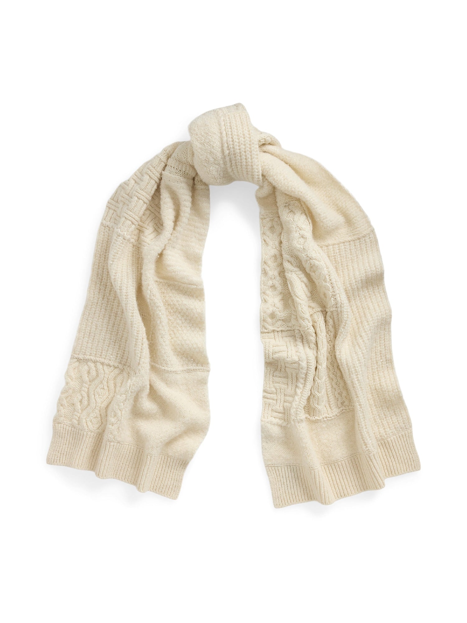 Embellished patchwork scarf in wool and cashmere blend - Classic Cream