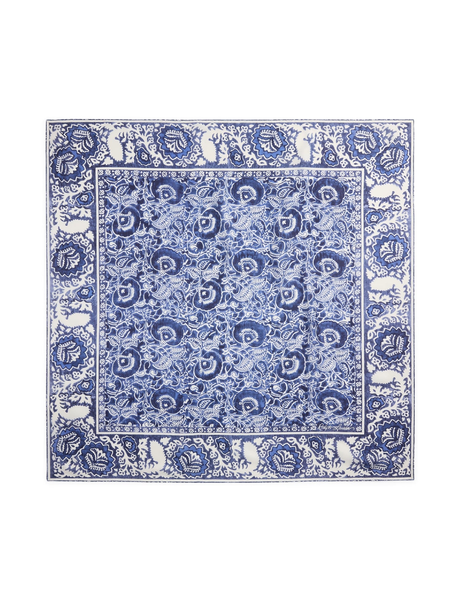 Carré fleuri en cachemire et soie mélangé - Blue & Multicolore