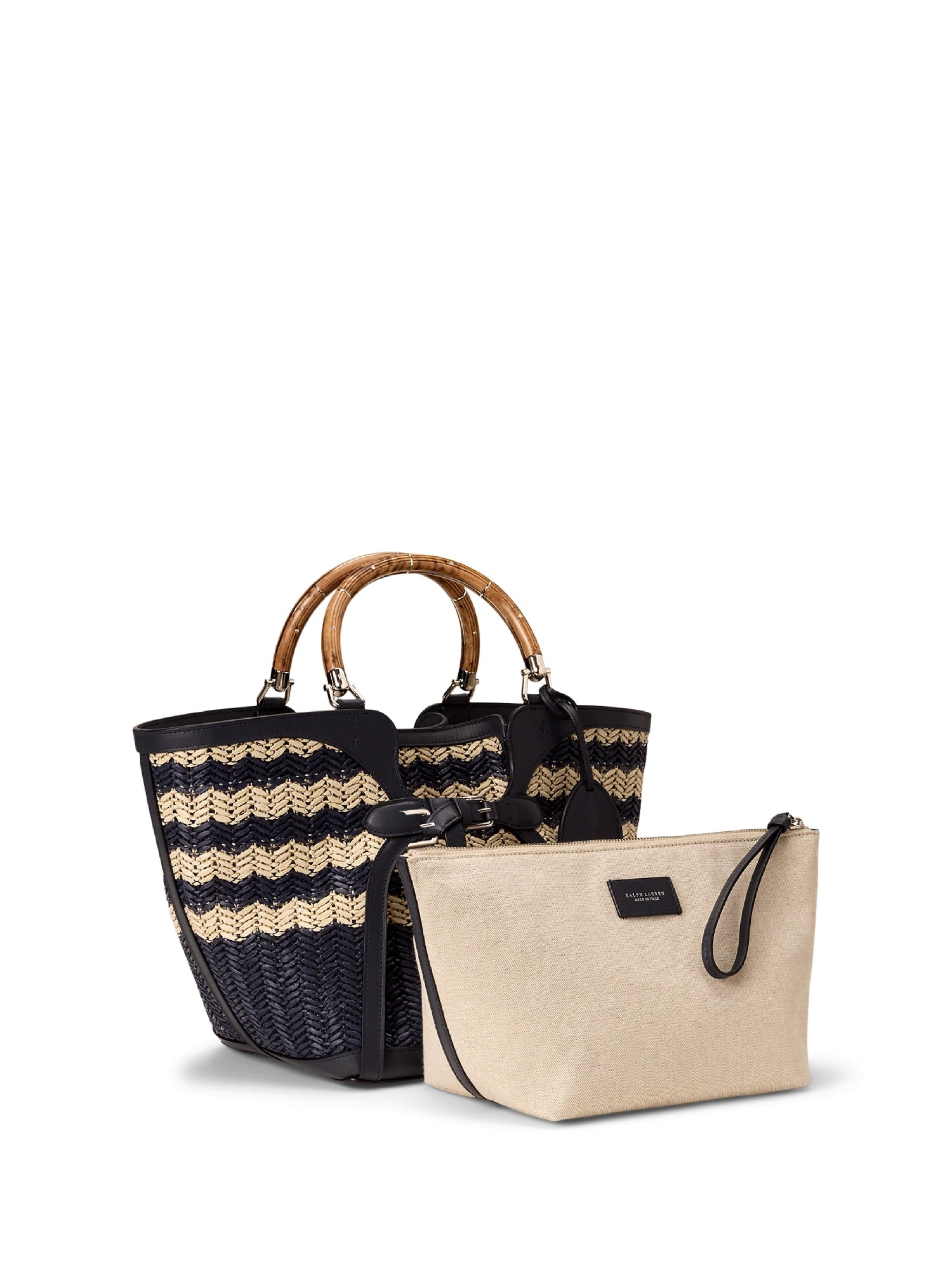 Cabas Ralph en raphia tressé - Navy & Natural