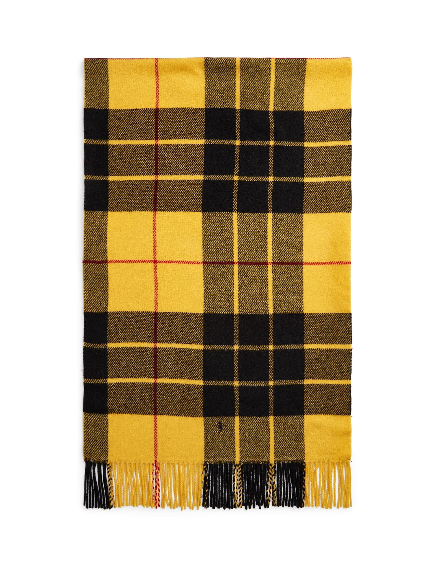 Large wool tartan fringed scarf - Yellow Plaid