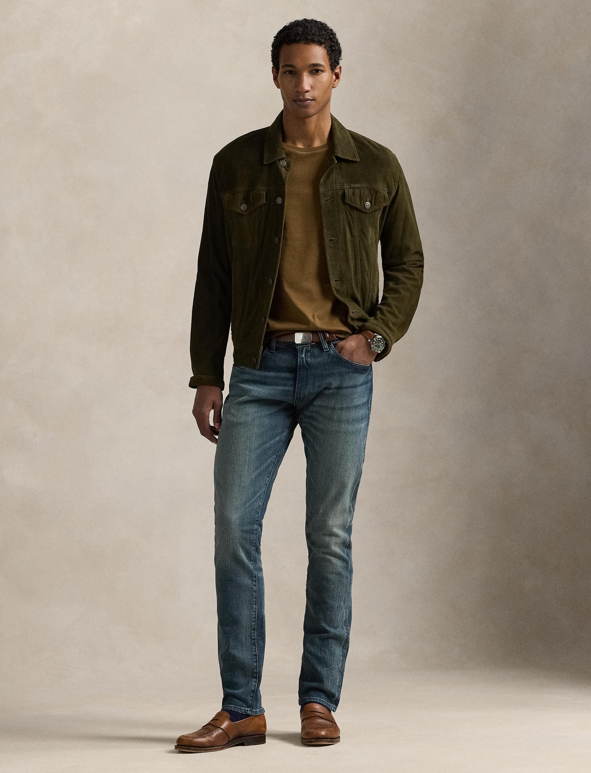 T-shirt col rond jersey Custom Slim Fit - Nature Brown